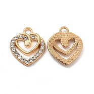 Alloy Crystal Rhinestone Pendants, Double Heart Charm, Light Gold, 17.5x15x2.5mm, Hole: 2mm(FIND-G048-39KCG)