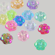 Transparent Acrylic Beads, Flower, AB Plated, Mixed Color, about 10mm in diameter, 4mm thick, hole: 1mm(X-TACR-PL538-M)
