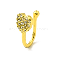 Clear Cubic Zirconia Heart Clip on Nose Ring, Brass Nose Cuff Non Piercing for Women, Golden, 12mm(AJEW-F059-22G)
