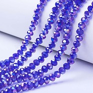 Electroplate Glass Beads Strands, AB Color Plated, Faceted, Rondelle, Blue, 10x8mm, Hole: 1mm, about 65~66pcs/strand, 20.8~21.2 inch(53~54cm)(EGLA-A034-T10mm-B15)