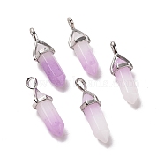 Natural White Jade Pendants, Faceted, with Platinum Tone Brass Findings, Lead free & Cadmium Free, Dyed, Lilac, Bullet, 27~30x9~10x7~8mm, Hole: 4x3mm(G-K329-29P)