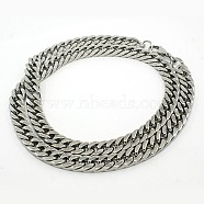 201 Stainless Steel Cuban Link Chain Necklaces, with Lobster Claw Clasps, Stainless Steel Color, Stainless Steel Color, 23.6 inch(60cm)(NJEW-F039-23)