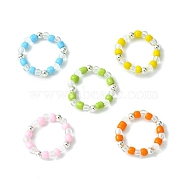 Acrylic & Glass Seed Beaded Stretch Rings for Women, Mixed Color, US Size 12 1/4(21.5mm)(RJEW-JR00594)