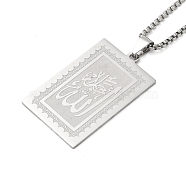 304 Stainless Steel Box Chain Rectangle with Muslim Islam Allah Pendant Necklaces, Stainless Steel Color, 23.70 inch(60.2cm)(NJEW-M008-04P)