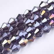 Electroplate Glass Beads Strands, AB Color Plated, Faceted, Bicone, Indigo, 6x5.5~6mm, Hole: 1mm, about 47~48pcs/strand, 10.83 inch(27.5cm)(X-EGLA-Q118-6mm-B02)
