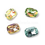 Light AB Style K9 Glass Cabochons, Pointed Back & Back Plated, Faceted, Rectangle Octagon, Mixed Color, 14x10x5.3mm(RGLA-J038-C-LA)
