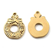 Ion Plating(IP) 304 Stainless Steel Pendants, Manual Polishing, Christmas Wreath Charms, Golden, 18x14x2mm, Hole: 1.4mm(STAS-Q248-10G)