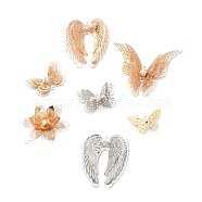 Brass Pendants & Link Connectors, with Rhinestone, Wing & Butterfly & Flower, Mixed Color, 13~36x20~41x4~8mm, Hole: 0.9~1.5mm(KK-XCP0001-31)