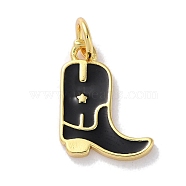 Rack Plated Brass Enamel Charms, with Jump Ring, Long-Lasting Plated, Lead Free & Cadmium Free, Real 18K Gold Plated, Cowboy Boot Charm, Black, 14x11x1.5mm, Hole: 3.4mm(KK-Z039-01C)