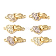 Brass Micro Pave Cubic Zirconia Fold Over Clasps, Heart, Mixed Color, 24mm, Hole: 1.8mm(KK-B098-02G)