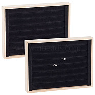 Wood Ring Display Boards, Covered by Velvet, Rectangle, Black, 24.1x18x3.1cm(RDIS-WH0009-007)