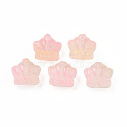 Two Tone Transparent Spray Painted Glass Beads, Crown, Pearl Pink, 12x14x8.5mm, Hole: 1mm(GLAA-Q092-02-C05)