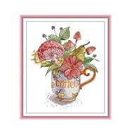 Teacup with Flower Pattern DIY Cross Stitch Beginner Kits, Stamped Cross Stitch Kit, Including 11CT Printed Cotton Fabric, Embroidery Thread & Needles, Instructions, Colorful, Fabric: 410x362x1mm(DIY-NH0003-02A)