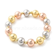 Brass Round Beaded Stretch Bracelets for Women, Real 18K Gold Plated, Mixed Color, Inner Diameter: 1-7/8 inch(4.8cm), Beads: 10mm(BJEW-S159-01A)