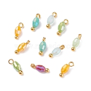 Electroplate Glass Charms, with Brass Ball Head Pins, Medium Sea Green, 8.5x3mm, Hole: 1.2mm(PALLOY-JF01382-03)