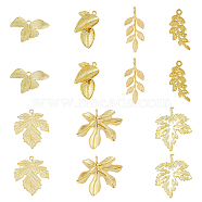 DIY Jewelry Making Finding Kit, Including Brass Pendants and Link Connectors, Maple & Grape Leaf, Raw(Unplated), 14~26x9~25x1~3mm, Hole: 1~2.5mm, 14Pcs/box(KK-FH0006-22)