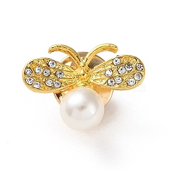 Zinc Alloy Rhinestone Brooches, with Plastic Imitation Pearls & Butterfly Clutches, Insects, 15x22x9mm(JEWB-F022-04A)