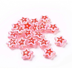 UV Plating Rainbow Iridescent Acrylic Beads, with Enamel, Star, Pink, 19x20x9mm, Hole: 2mm(OACR-A018-04B)