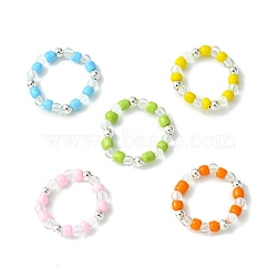 Acrylic & Glass Seed Beaded Stretch Rings for Women, Mixed Color, US Size 12 1/4(21.5mm)(RJEW-JR00594)