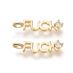 Brass Micro Pave Clear Cubic Zirconia Pendants, Long-Lasting Plated, Word Fuck, Real 18K Gold Plated, 28.6x6.7x2mm, Hole: 4.6x2.6mm(X-ZIRC-L091-060G)
