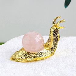 Natural Rose Quartz Display Decoration, Snail Golden Tone Metal Holder for Home Feng Shui Ornament, 45x30mm(PW-WG92163-02)