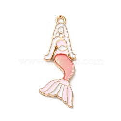 Alloy Enamel Pendants, Light Gold, Mermaid Charm, Pink, 31x11x1mm, Hole: 1.6mm(ENAM-E064-04KCG-01)