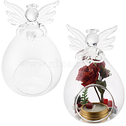 2Pcs Hanging Glass Candle Holders, Praying Angel Candlestick, Clear, 7.5x7.7x12.75cm, Inner Diameter: 4.3cm(AJEW-SC0002-51)