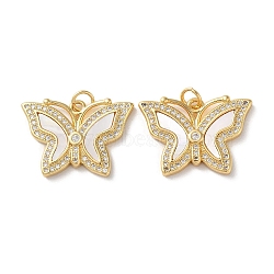 Brass Micro Pave Clear Cubic Zirconia Pendants, with Shell and Jump Ring, Real 18K Gold Plated, Butterfly, 17x24.5x3mm, Hole: 3mm(KK-B083-37B-G)