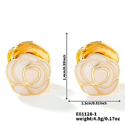 Vintage Brass Enamel Mountain Camellia Hoop Earrings, Women's Unique Minimalist Fashion Accessories, White, 14x13mm(AP2045-1)