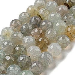 Faceted Natural Dragon Veins Agate Beads Strands, Round, Dyed & Heated, Silver, 12mm, Hole: 1.6mm, about 31pcs/strand, 14.76''(37.5cm)(G-F447-12mm-I01)