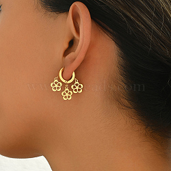 Elegant Stainless Steel Chandelier Earrings, Real 18K Gold Plated, Flower, 26x30mm(ZD9069-3)