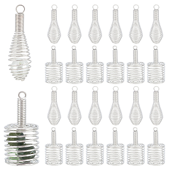 Elite 48Pcs 2 Styles Hollow Iron Wire Bead Cage Pendants, Spiral Bead Cage, Platinum, 36~37x12.5~16mm, Hole: 2~3.5mm, 24pcs/style