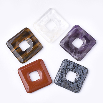 Natural Gemstone Pendants, Square, 34~35x34~35x4.5~5.5mm, Hole: 11x11mm
