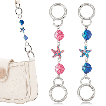 Shell & Starfish Alloy Enamel Link Purse Strap Extenders, with Spring Gate Rings, Mixed Color, 15.3cm, 2pcs/set