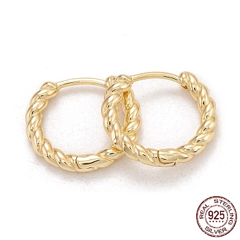 925 Sterling Silver Huggie Hoop Earrings, Twist, Light Gold, 13.5x15x2mm, Pin: 0.7mm