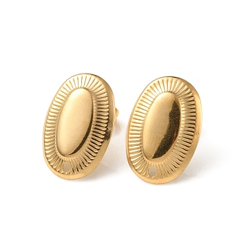 304 Stainless Steel Stud Earring Findings, with Hole, Oval, Golden, 18.5x12.5mm, Hole: 1.2mm, Pin: 0.8mm