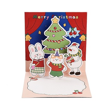 Square 3D Pop Up Paper Greeting Card, with Envelope, Christmas Day Invitation Card, Crimson, 120x120x2.5mm