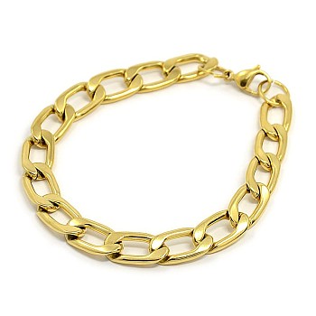 304 Stainless Steel Curb Chain/Twisted Chain Bracelets, with Lobster Claw Clasps, Golden, 8-5/8 inch(220mm), 9.5mm