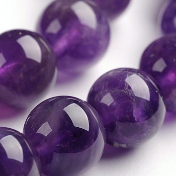 Round Natural Amethyst Gemstone Bead Strands, 6mm, hole: 1mm, about 65pcs/strand, 14.9 inch