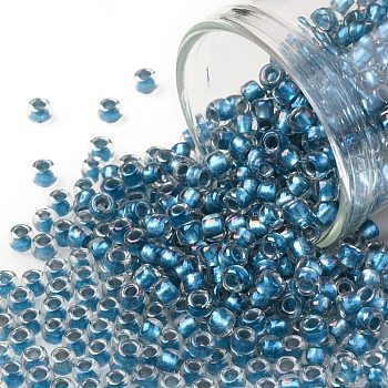 TOHO Round Seed Beads, Japanese Seed Beads, (263) Inside Color AB Crystal/Light Capri, 8/0, 3mm, Hole: 1mm, about 1110pcs/50g