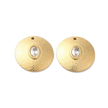 304 Stainless Steel Pendants, with Rhinestone, Flat Round Charms, Real 14K Gold Plated, Crystal, 20x3.8mm, Hole: 1.4mm