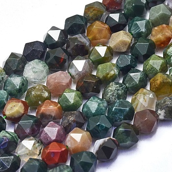 Natural Indian Agate Beads Strands, Faceted, Round, 8~8.5x7.5mm, Hole: 1mm, about 44pcs/strand, 15.16 inch(38.5cm)