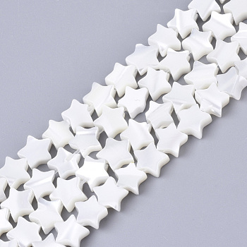Natural Trochid Shell/Trochus Shell Bead Strands, Star, 8x8x2mm, Hole: 0.8mm, about 59pcs/strand, 15.75 inch(40cm)