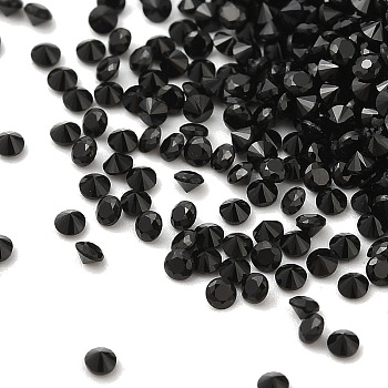 Cubic Zirconia Cabochons, Faceted Diamond, Black, 1.5x1mm