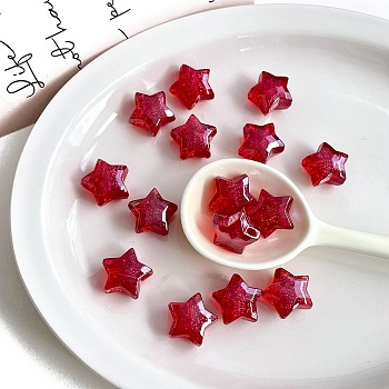 Transparent Acrylic Beads, with Glitter Powder, Star, Red, 20.8x21.8x13.1mm, Hole: 3.5mm