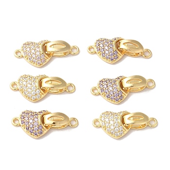 Brass Micro Pave Cubic Zirconia Fold Over Clasps, Heart, Mixed Color, 24mm, Hole: 1.8mm