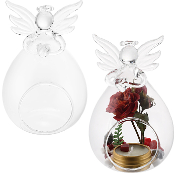 2Pcs Hanging Glass Candle Holders, Praying Angel Candlestick, Clear, 7.5x7.7x12.75cm, Inner Diameter: 4.3cm