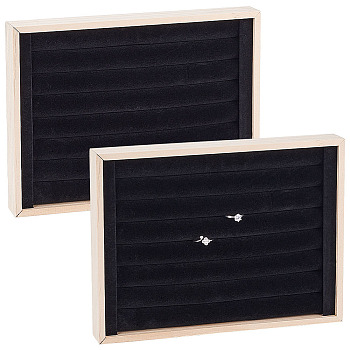 Wood Ring Display Boards, Covered by Velvet, Rectangle, Black, 24.1x18x3.1cm
