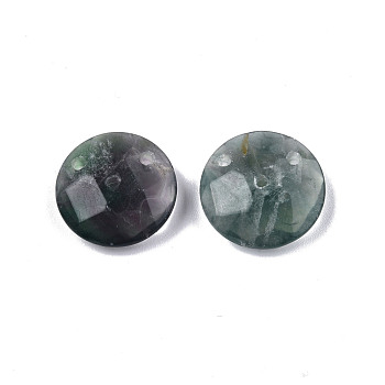 Natural Fluorite Connector Charms, Faceted, Flat Round, 20x6~7mm, Hole: 1.4mm, Half Hole: 1.5mm