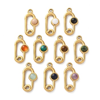 Ion Plating(IP) 304 Stainless Steel Pendants, with Gemstone, Oval, Real 18K Gold Plated, 20x10x4mm, Hole: 1.6mm